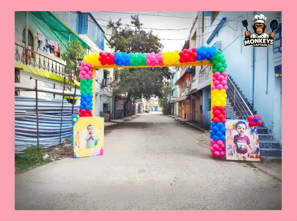 Colorful event entrance decorated for The Monkey's Captain