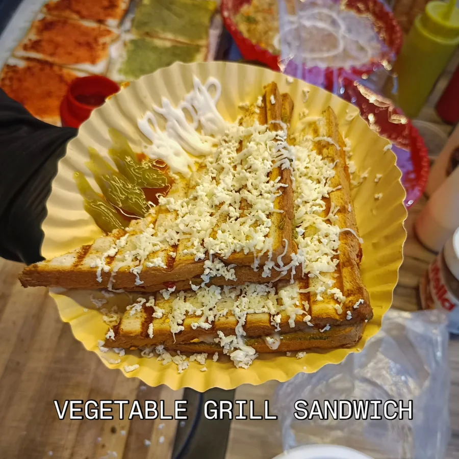 Vegetable grill sandwich topped with cheese